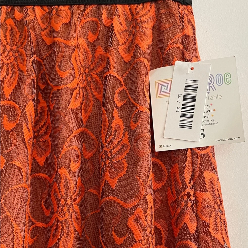 2 for $20 LuLaRoe Lucy Orange Lace Floral maxi Skirt elastic waistband lined - Picture 3 of 7